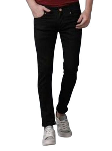 Casual Wear Regular Fit Ankle Length Breathable Plain Stretchable Black Denim Straight Jeans for Men