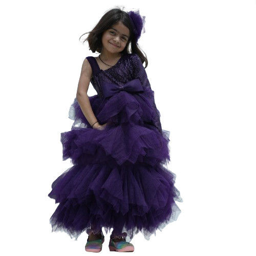 Soft Net and Sequin Purple Colored Ruffle Girl Gown for Party