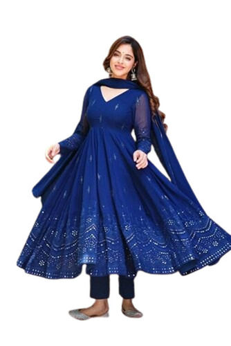 Casual Wear Regular Fit Full Sleeve V Neck Breathable Anarkali Kurti