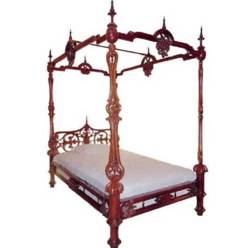 Teak Wood Antique Wooden Carved Poster Bed