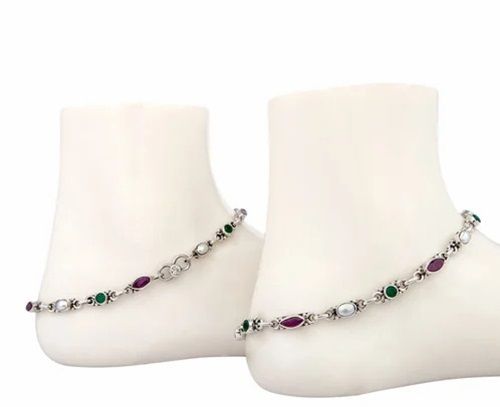 Cut Stone Sterling Silver Anklet