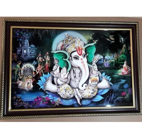 Multicolor Color Rectangular Shape Ganesha Wooden Photo Frame