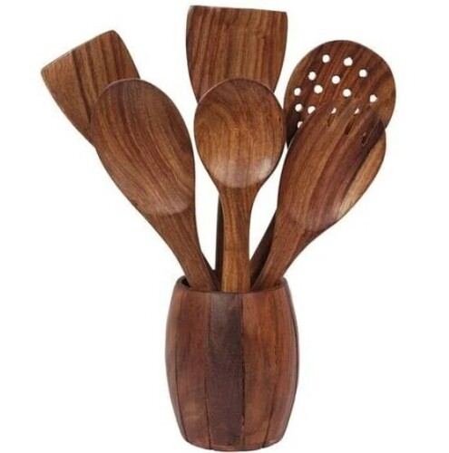 Brown Color Round Kitchen Wooden Spatula Set