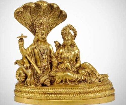 Golden Polished Brass Vishnu Statue For Worship