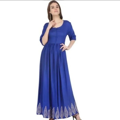 Blue Color Plain Pattern Western Wear Designer Rayon Kurti