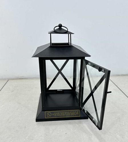 Glass Black Powder Coated Finish Metal Lantern