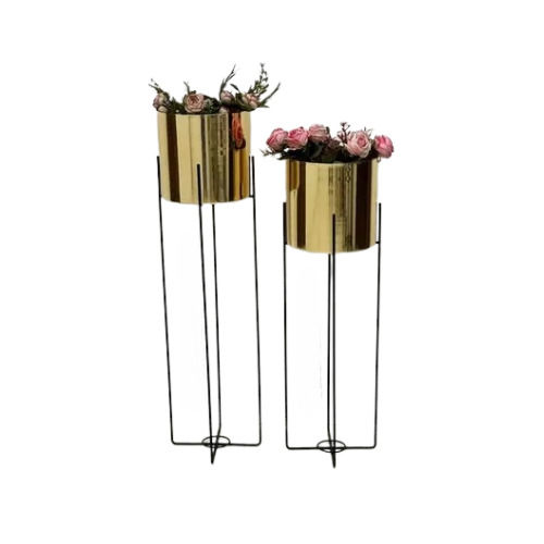 Gold Plated Metal Planter Set - Dimensions: L-9X9X26