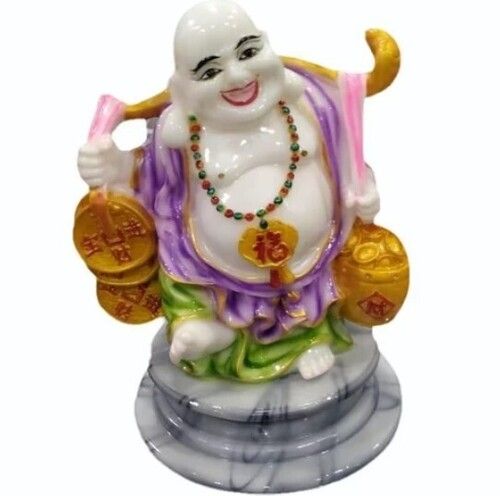 Paint Coated 6inch Marble Laughing Buddha Statue