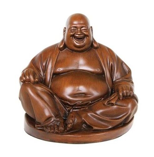 Dark Brown Wooden Laughing Buddha For Decoration