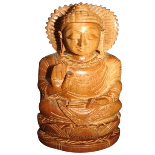 Durable Natural Brown Glossy Wooden Blessing Buddha