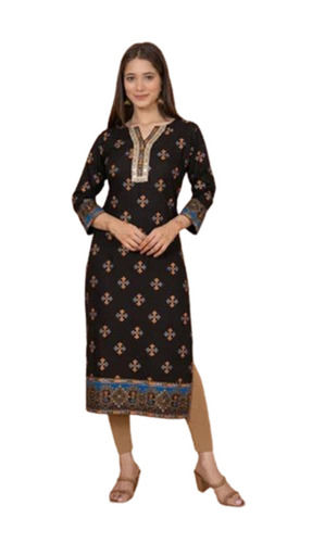 Printed Women Black Kurta