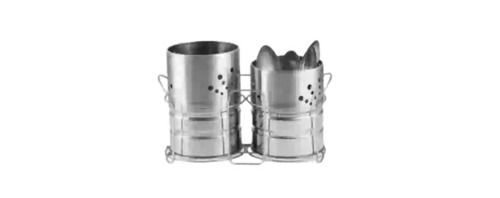 Stainless Steel Round Cutlery Holder - Polished Finish, Silver Color | 10-Piece Kitchen Set, Durable and Stylish