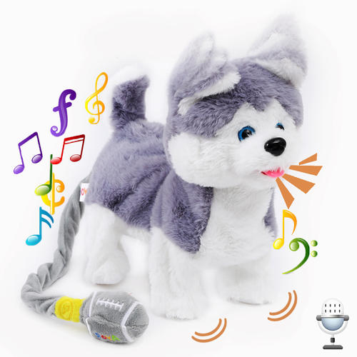 Plush Interactive Children's Toy Husky Dog toy dogs that walk and bark, Repeating your talking dog walking toy, Ear Moving Singing Electronic Realistic Dog Stuffed Animal, Gifts children,11.4AcA A 