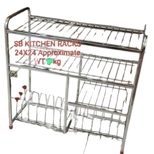 Capacity Polished Stainless Steel Wall Mounted Kitchen Rack with Three Shelves