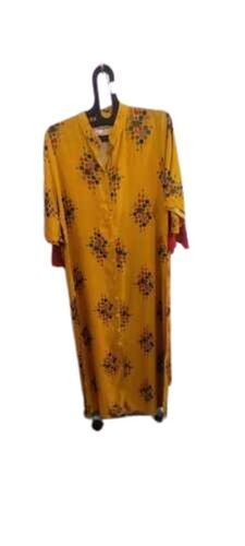 Mustard Color Shrink Resistance Cotton Printed Kurti