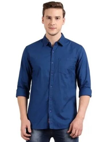 Blue Color Plain Pattern Full Sleeves Men Cotton Shirts