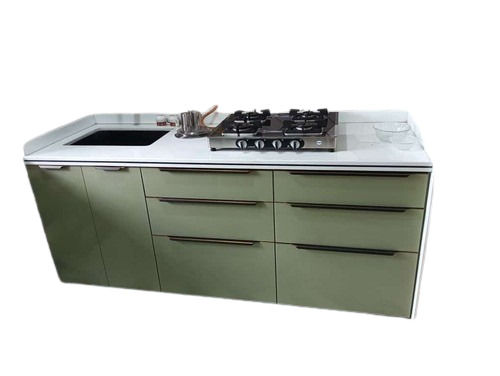 Modern Modular Kitchen - Marble Counter Top, Polished Finish | Durable, Washable, Easy To Clean, Hygienic, Light Green & White