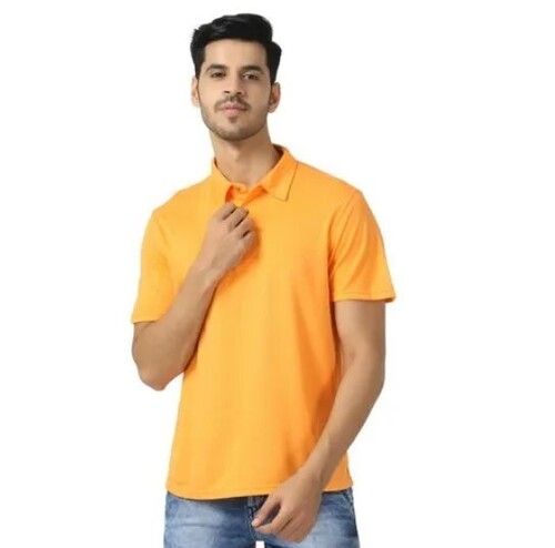 Yellow Color Plain Pattern Men Bamboo Polo Collar T-Shirt