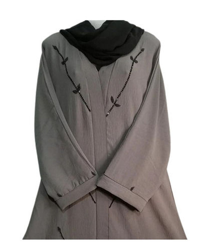 Gray Long Sleeve Abaya - Regular Fit, Plain Design | Breathable and Washable for Daily Wear