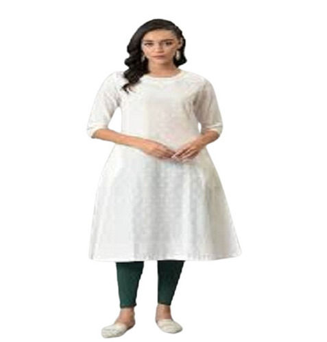 Casual Wear Regular Fit 3/4th Sleeve Round Neck Readymade Plain Ladies Modern Kurtis