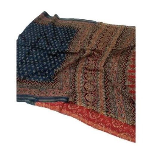 Multi Color Printed Pattern Ajrakh Chanderi Silk Saree