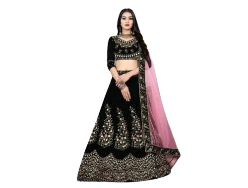 Comfortable To Wear Ladies Black Embroidered Lehenga