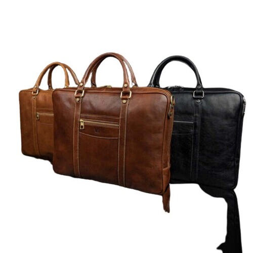 Leather brown bag for office