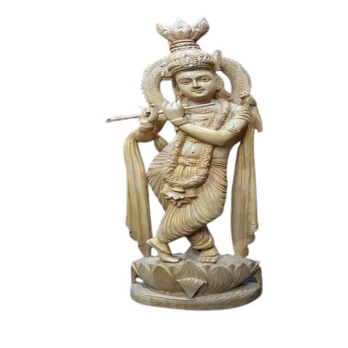 Polished Wooden Krishna Statue for Garden Home