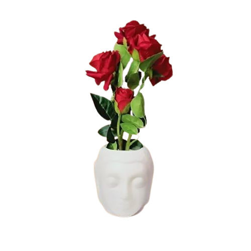 Home Decoration White Ash Buddha Red Rose Artificial Flower with Pot