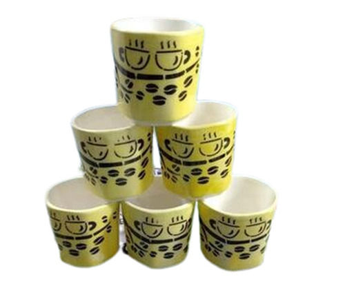 Ceramic Tea Cup Set - Standard Size, Yellow Color | 6 Pieces, Polished Solid Surface, Heat & Cold Resistant, Easy to Carry & Clean, Lightweight, Reusable & Washable