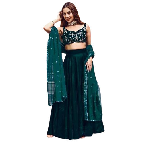 Green Color Stylish And Designer Velvet Lehenga For Party Wear