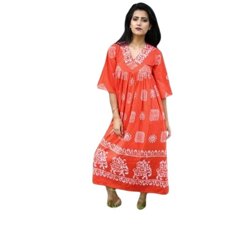 Ankle Length Printed Batik Kurta