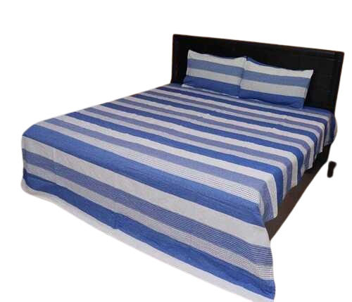 Printed Cotton White and Blue Bed Sheet