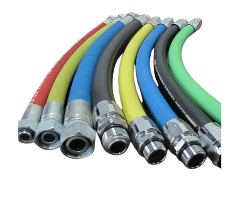 High Pressure Hydraulic Hoses - Glossy Finish, Rigid Hardness, Black Rubber & Metal | Lightweight, Corrosion & Rust Resistance, Easy to Install, Round Shape