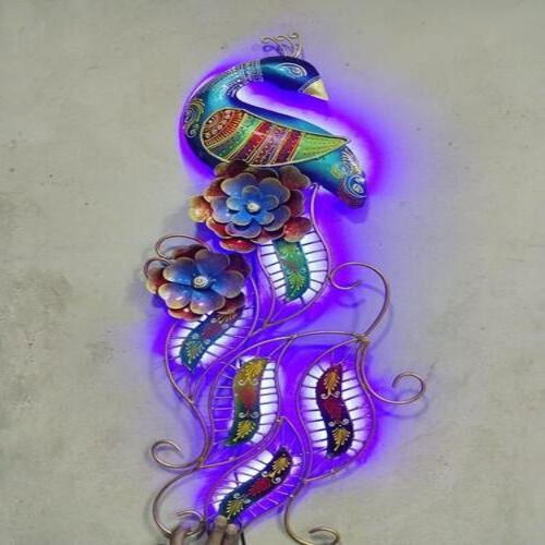 Iron Hand Painted Peacock Wall Hanging With Led