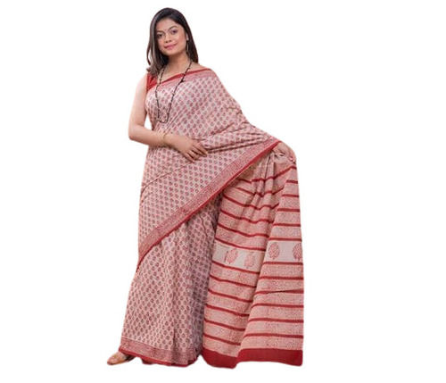 Skin Friendliness Printed Cotton Mulmul Saree