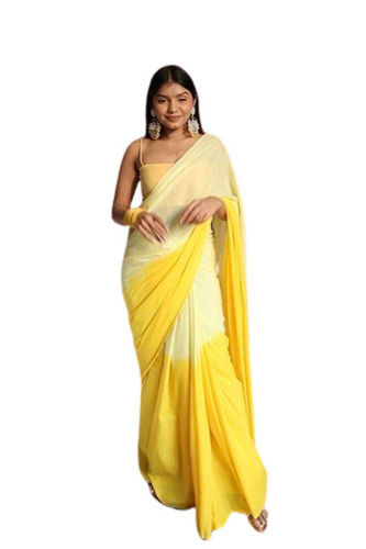 Ladies Regular Fit Yellow Plain Saree - 6.3 Meters Length with Unstitched Blouse Piece | Lightweight, Skin-Friendly, Quick Dry, Wrinkle and Tear Resistant, Party Wear for Summer and Winter