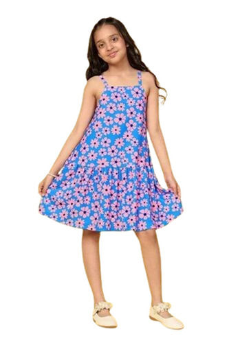 Baby Girls Blue Floral Printed Summer Tiered Dress