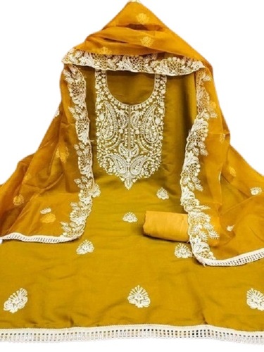 Ladies Salwar Suit PV Silk Long Stitch Work Dress Material