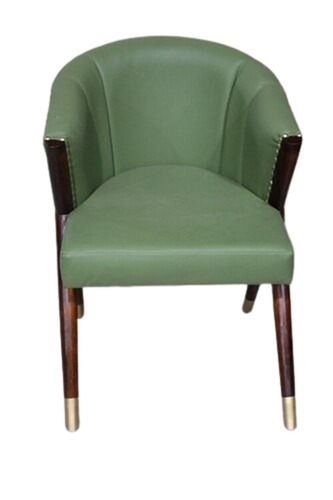 Wooden Green Leather Chair Without Armrest