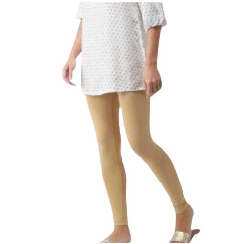 Polyester Leggings - Cotton Lycra Blend, Available in Sizes XS, S, M | Beige Color, Anti-Wrinkle, Waterproof, Plain Pattern