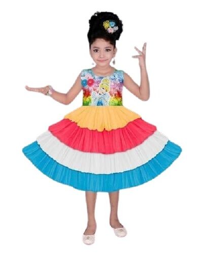 Girls Sleeveless Net Multicolor Frock Dress