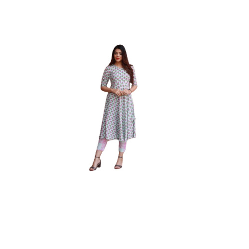 Ladies Multicolor Printed Knee Length Angrakha Style Kurti