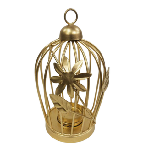 Iron Cage Tea Light Candle Holder Handicraft - Metal, Standard Size, Golden, Fine Finished, Durable