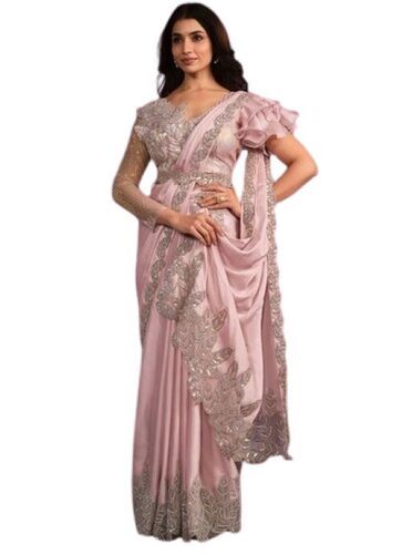 Elegant Design And Anti Shrink Ladies Embroidery Saree