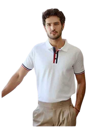 Pure Cotton Polo Neck White T Shirts - 100% Cotton, Sizes: S-XXXL, Color: White, Short Sleeve Style, Regular Fit, Plain Pattern, Male Gender