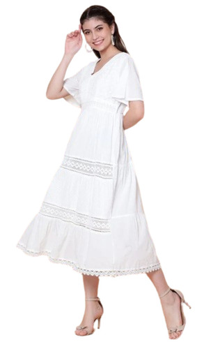 Cotton Dresses - Cotton, Light Weight, Breathable, White | Short Sleeves, Quick Dry, Washable, Plain Pattern, Summer Fashion