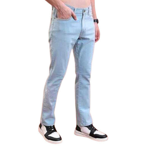 Mens Solid Plain Casual Straight Fit Jeans