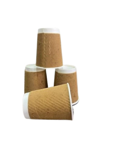 Ripple Paper Cup - Paper, 250 ml, Brown | Cold Resistant, Heat Resistant, Disposable, Eco-Friendly, Plain Design, Lightweight