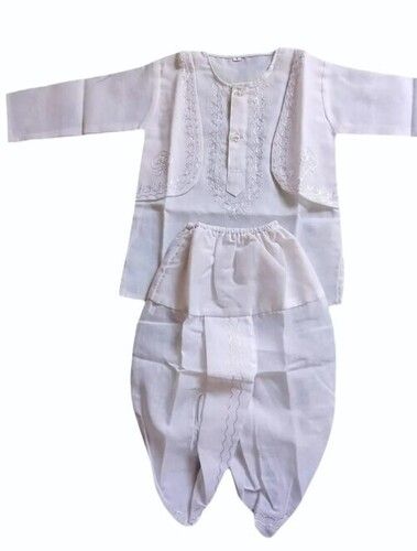 White Color Full Sleeves Kids Cotton Kurta Pajama